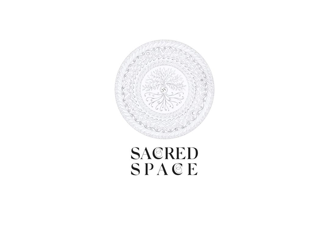 Logo V5 — mandala with Sacred Space wordmark emerging