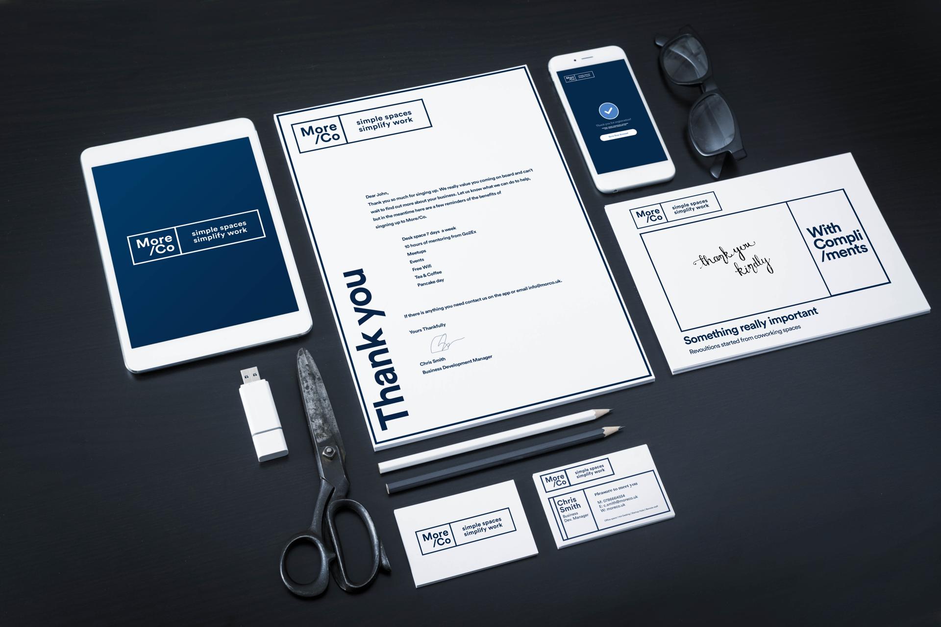 Final output — full stationery suite on black
