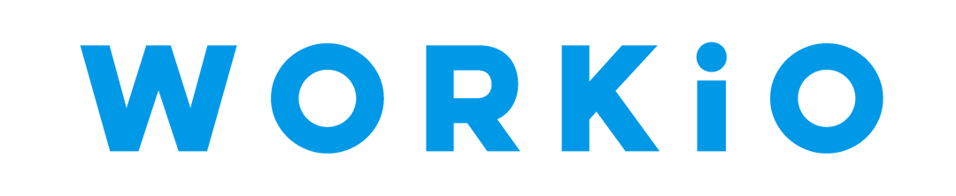 Final Workio wordmark in signature blue #0099e8