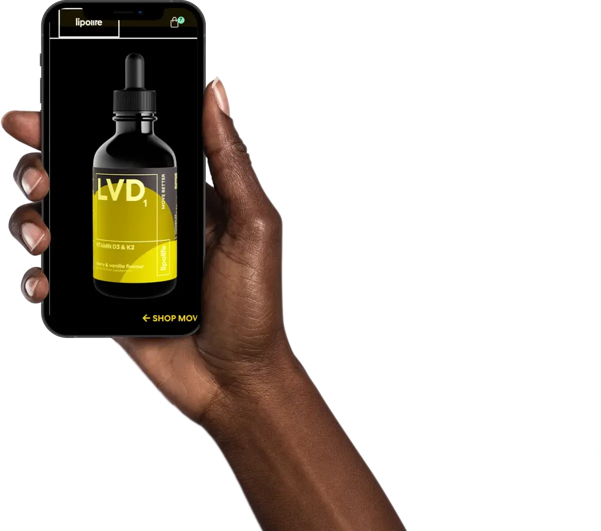 Lipolife ecommerce website shown on a phone with a product and shop call to action